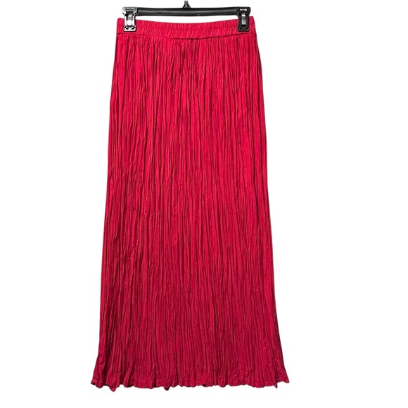 Sharon Young Maxi Skirt Women's Medium Red Crinkle Elastic Waist Made In USA - M - Picture 1 of 9